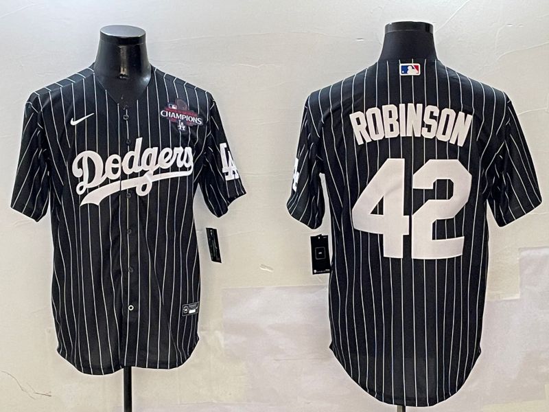 Men Los Angeles Dodgers 42 Robinson Black Stripe Jointly Name 2025 Nike MLB Jersey style 5